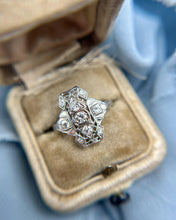 Vintage Art Deco Elongated 18k White Gold Diamond Cocktail Ring
