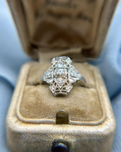 Vintage Art Deco Elongated 18k White Gold Diamond Cocktail Ring