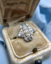 Vintage Art Deco Elongated 18k White Gold Diamond Cocktail Ring