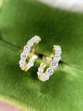 Vintage Diamond Huggie Hoop Earrings 18K Yellow Gold
