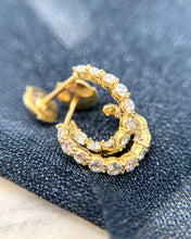 Vintage Diamond Huggie Hoop Earrings 18K Yellow Gold
