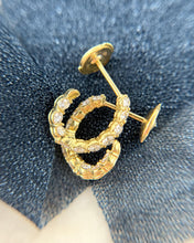 Vintage Diamond Huggie Hoop Earrings 18K Yellow Gold