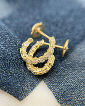 Vintage Diamond Huggie Hoop Earrings 18K Yellow Gold