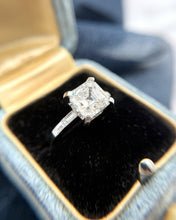 Vintage Art Deco 3.02 Carat Asscher Cut Diamond Platinum Hidden Halo Ring