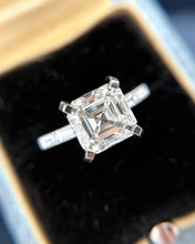 Vintage Art Deco 3.02 Carat Asscher Cut Diamond Platinum Hidden Halo Ring