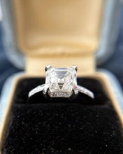 Vintage Art Deco 3.02 Carat Asscher Cut Diamond Platinum Hidden Halo Ring