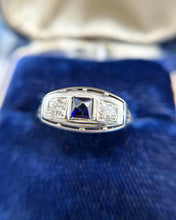 Vintage 18K White Gold Sapphire & Diamond Three Stone Ring