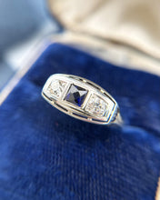 Vintage 18K White Gold Sapphire & Diamond Three Stone Ring