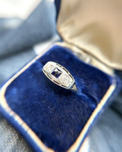 Vintage 18K White Gold Sapphire & Diamond Three Stone Ring