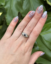 Vintage 18K White Gold Sapphire & Diamond Three Stone Ring