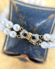 Vintage Double Strand Pearl Bracelet Sapphire & Diamond 14K Yellow Gold