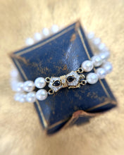 Vintage Double Strand Pearl Bracelet Sapphire & Diamond 14K Yellow Gold
