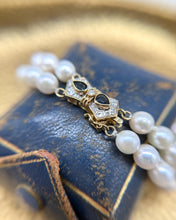 Vintage Double Strand Pearl Bracelet Sapphire & Diamond 14K Yellow Gold