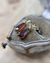 Vintage Garnet & Diamond Dangle Earrings 14K Yellow Gold