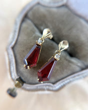 Vintage Garnet & Diamond Dangle Earrings 14K Yellow Gold