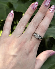 Vintage Art Deco Black Enamel Three Stone Old Mine Cut Diamond Ring