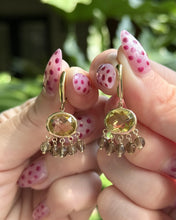 Estate Peridot & Quartz Dangle Earrings 14K Yellow Gold