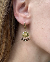 Estate Peridot & Quartz Dangle Earrings 14K Yellow Gold