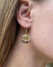 Estate Peridot & Quartz Dangle Earrings 14K Yellow Gold