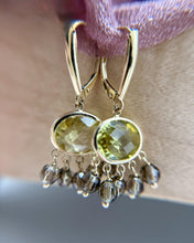 Estate Peridot & Quartz Dangle Earrings 14K Yellow Gold