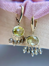 Estate Peridot & Quartz Dangle Earrings 14K Yellow Gold