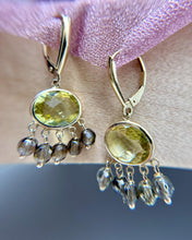 Estate Peridot & Quartz Dangle Earrings 14K Yellow Gold