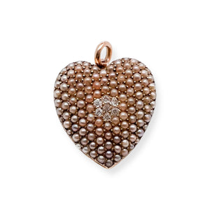 VICTORIAN PEARL AND DIAMOND HEART PENDANT