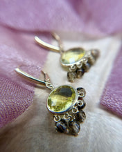 Estate Peridot & Quartz Dangle Earrings 14K Yellow Gold