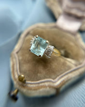 Vintage 14k Yellow and White Gold Aquamarine and Diamond Ring