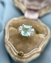 Vintage 14k Yellow and White Gold Aquamarine and Diamond Ring