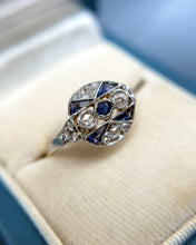 Vintage Dainty Art Deco Sapphire and Diamond Cocktail Ring