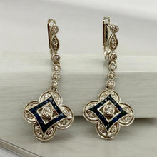 Art Deco Styled Diamond & Sapphire Drop Earrings