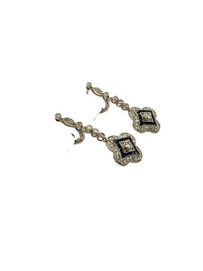 Art Deco Styled Diamond & Sapphire Drop Earrings