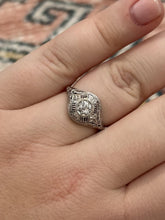 Art Deco Filigree Old European Cut Diamond Ring 18K White Gold