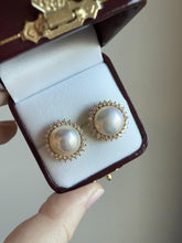 Mabe Pearl Diamond Halo Earrings 18K Yellow Gold