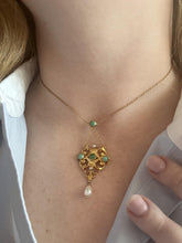 Vintage Turquoise & Pearl 18K Yellow Gold Necklace