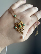 Vintage Turquoise & Pearl 18K Yellow Gold Necklace