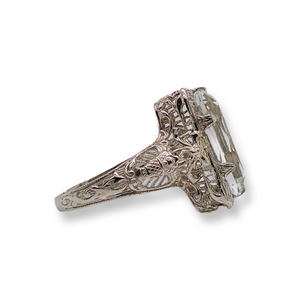 14K EDWARDIAN AQUAMARINE FILIGREE RING