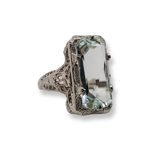 14K EDWARDIAN AQUAMARINE FILIGREE RING