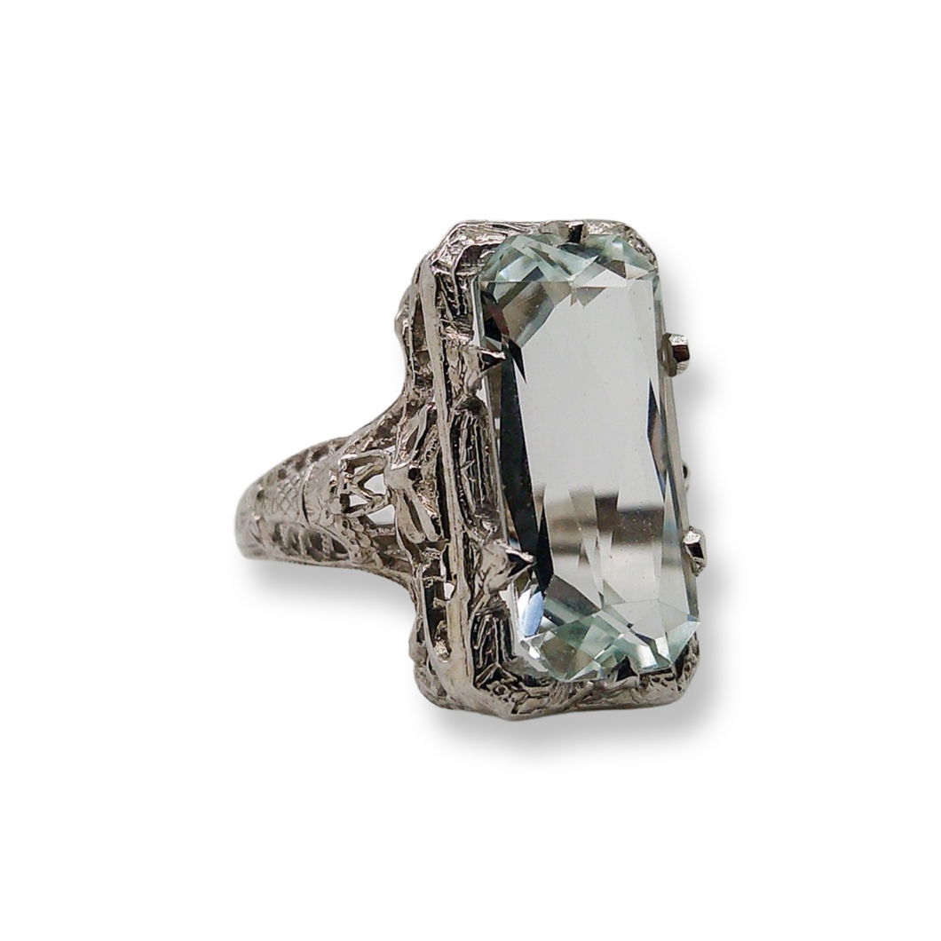14K EDWARDIAN AQUAMARINE FILIGREE RING