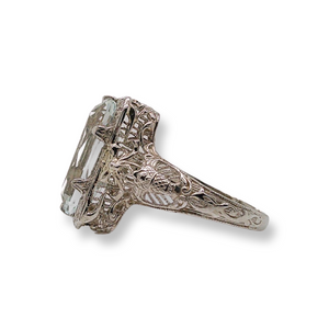 14K EDWARDIAN AQUAMARINE FILIGREE RING