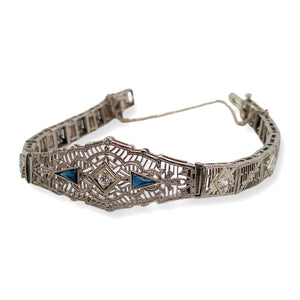 ART DECO DIAMOND AND SAPPHIRE FILIGREE BRACELET