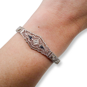 ART DECO DIAMOND AND SAPPHIRE FILIGREE BRACELET