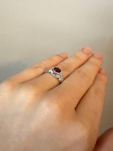 Platinum Art Deco Rhodolite Garnet & Diamond Solitaire Ring
