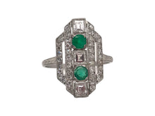 Art Deco Emerald & Carre Cut Diamond Platinum Cocktail Ring