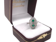 Art Deco Emerald & Carre Cut Diamond Platinum Cocktail Ring