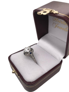 Platinum 1.91 Carat Old European Diamond & Sapphire Engagement Ring