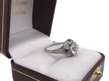 Platinum 1.91 Carat Old European Diamond & Sapphire Engagement Ring