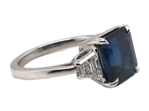 Contemporary Custom Platinum 4.40 Carat Sapphire & Diamond Ring