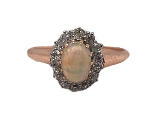 Victorian Era Rose Gold Opal & Diamond Cocktail Ring